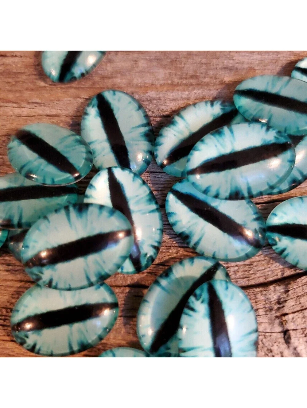 Dragon Eyes Black Aqua Blue GoT Fan Glass Cabochons 18x13mm Oval 2 pcs